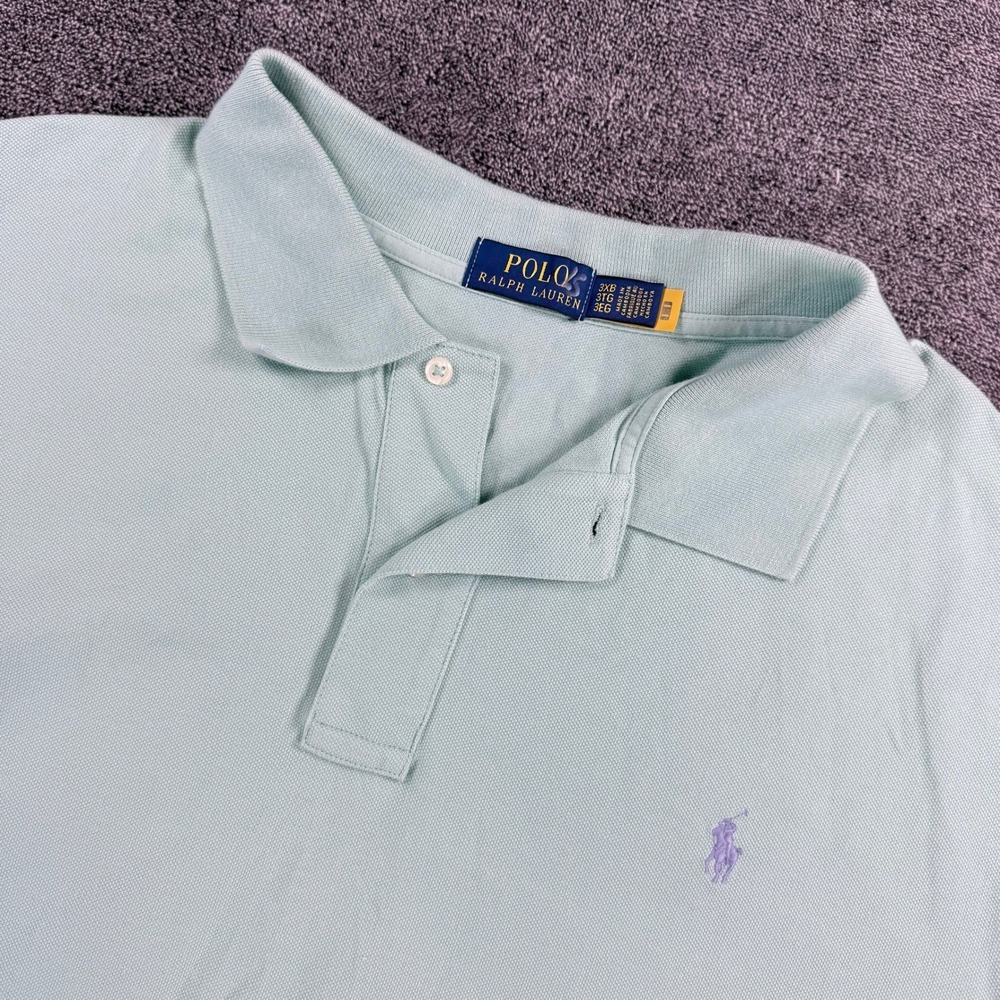 Polo Ralph Lauren Mens 3XB Mint Green Short Sleeve Pique Polo Shirt Purple Pony